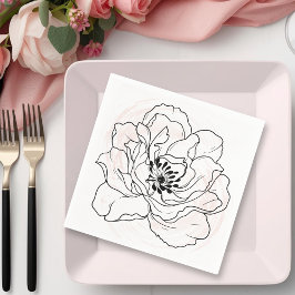 Djärk svart blomning på mjuk rosatonad akvarell pappersservett