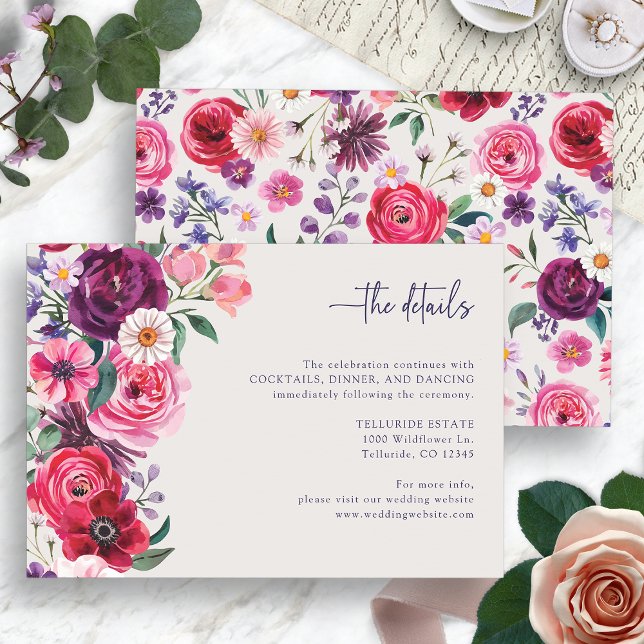 Djärka Blommiga Bröllop Tilläggskort (Bold Floral Wedding The Details Enclosure Card by Painted Paperie
)