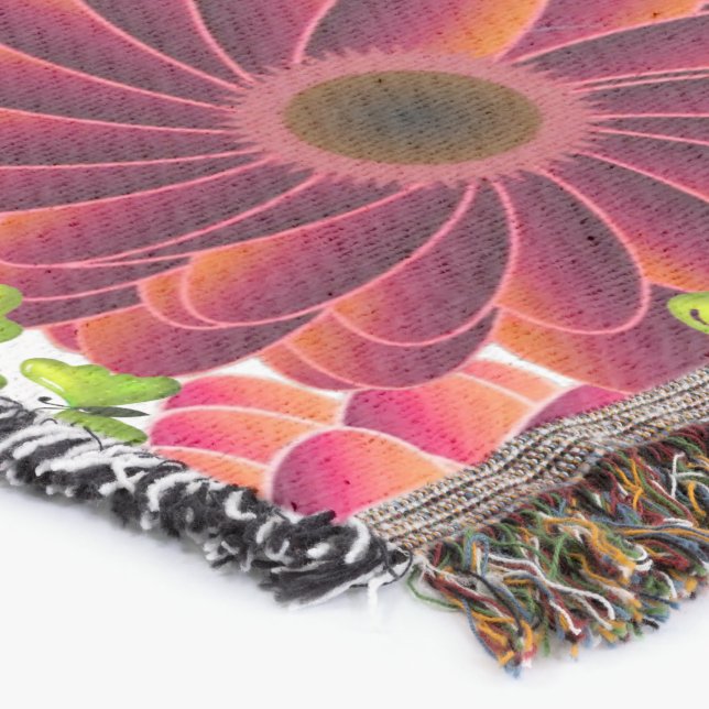 Djärkt blommönster med fjärilar | Levande rött Filt (Hörn)