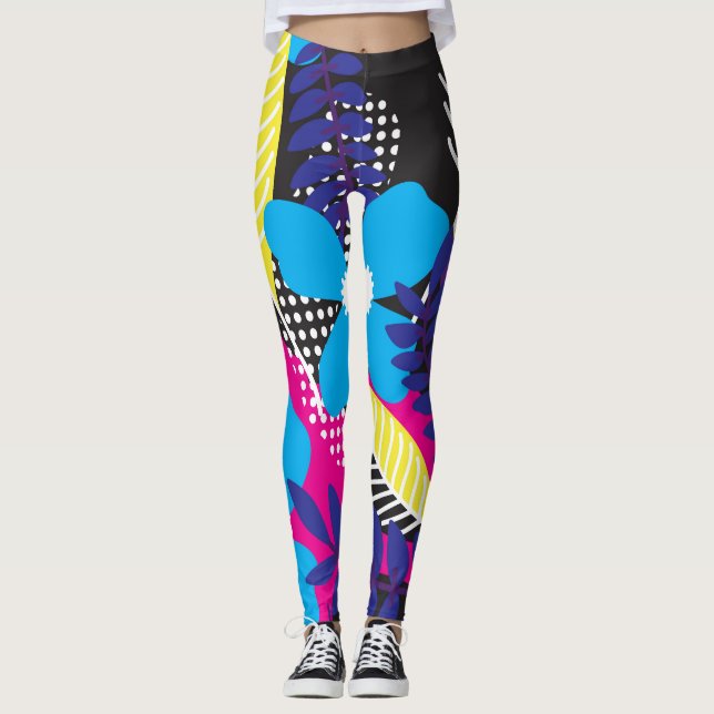 Djärkt färgglatt abstrakt blommigt mönster leggings (Framsida)