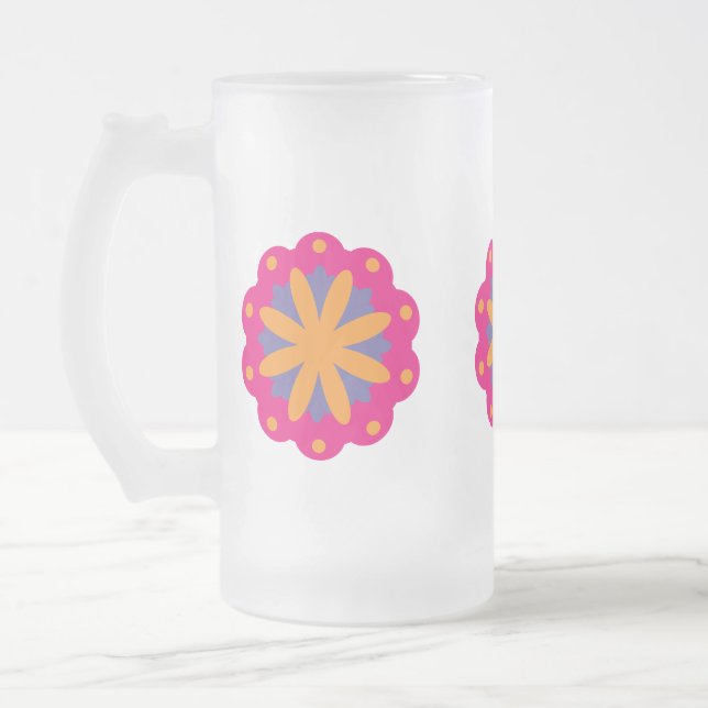 Djärkt geometriskt blomsterdesign frostat ölglas (Vänster)