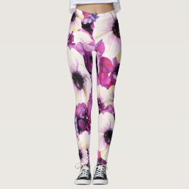 Djärkt lila akvarell blommodigt mode leggings