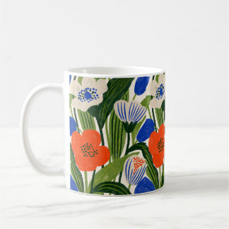 Djärkt orange och blått botaniskt blommotiv kaffemugg