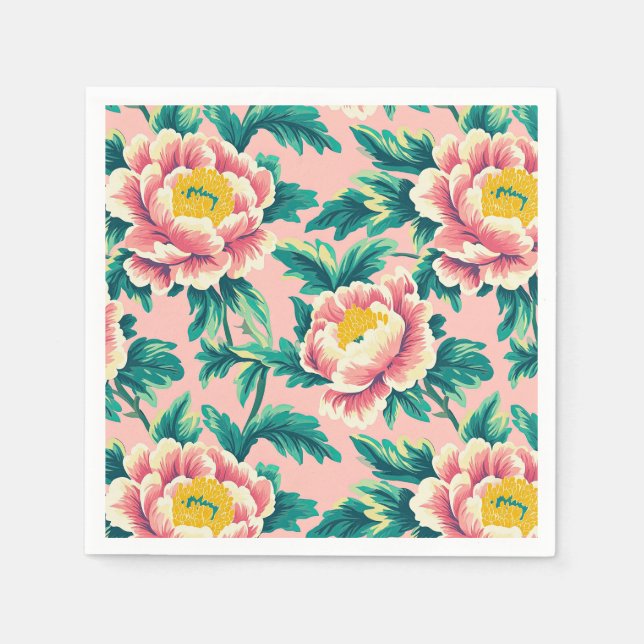 Djärkt rosa kineseri blomstermönster pappersservett (Framsidan)