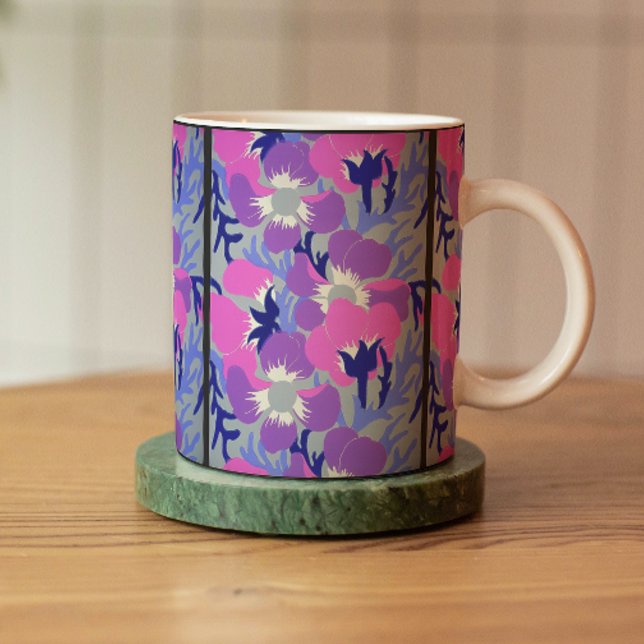 Djärkt Rosa & Lila Vindbloms Mönster Retro  Kaffemugg (Skapare uppladdad)
