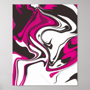 Djärkt rosa, svart och vitt abstrakt virvlar poster