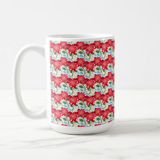 Djärkt rött blommigt sömlöst mönster | Färgrikt  Kaffemugg (Vänster)