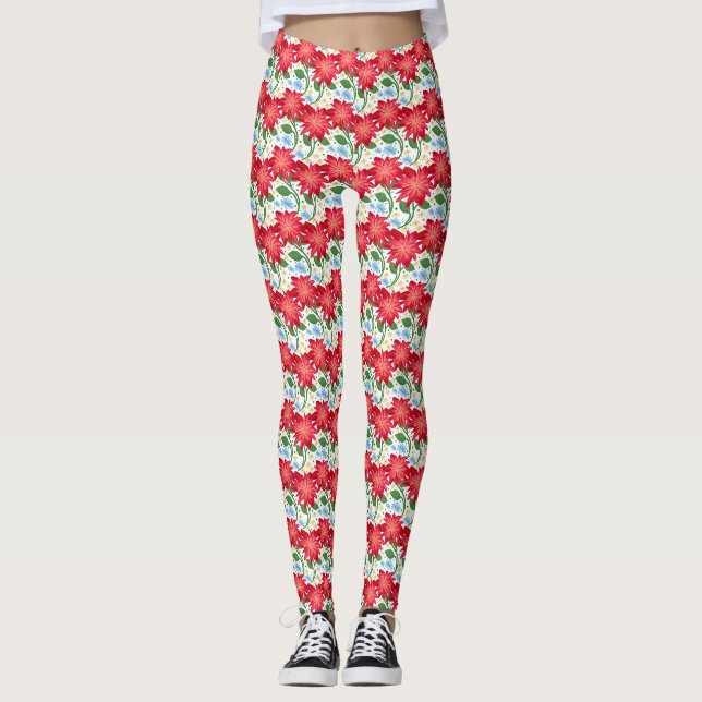 Djärkt rött blommönster sömlöst mönster | Färgrik  Leggings (Framsida)