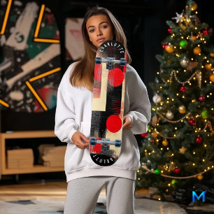Djärkt rött och svart minimalistiskt geometriskt m mini skateboard bräda 18,5 cm