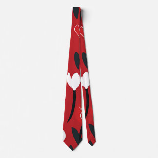 Djärkt rött och vitt tulpanfjäderblomsmönster slips