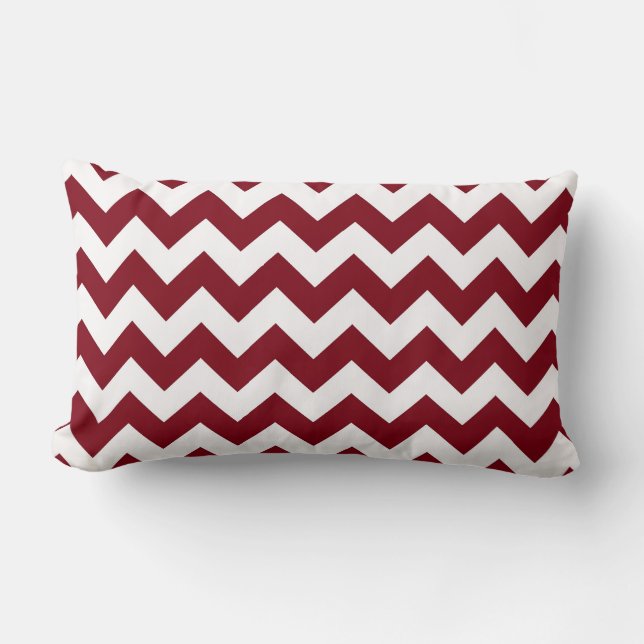 Djärpt Burgundyvino och vitt chevron sicksack-möns Lumbarkudde (Framsida)