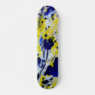 Djärv Abstrakt Blå Gul Färgstänk Mini Skateboard Bräda 18,5 Cm