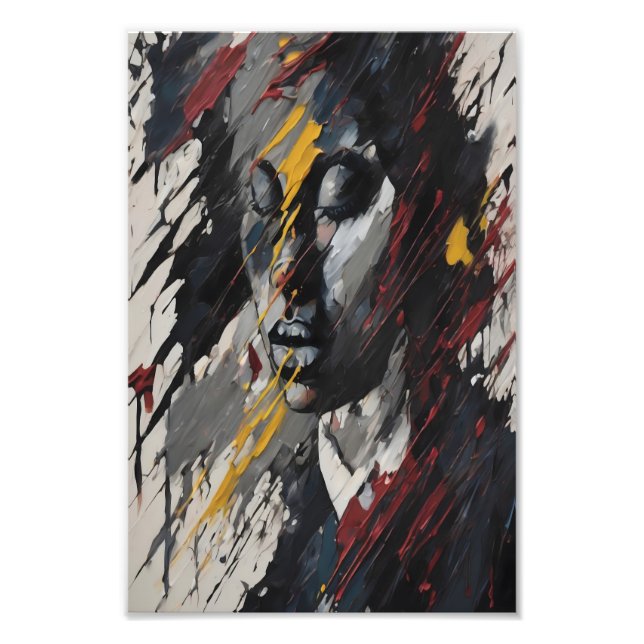Djärv abstrakt expressionistisk porträtt modern ko fototryck (Framsidan)