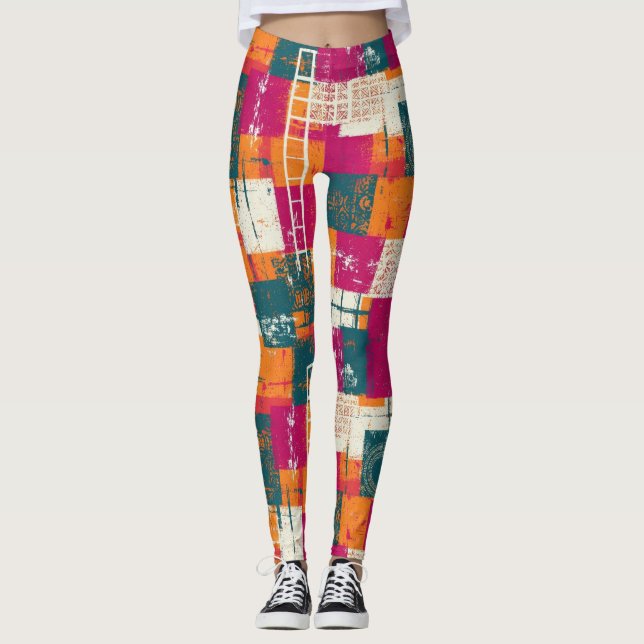 Djärv Abstrakt Geometrisk - Grunge Penselstruktur  Leggings (Framsida)