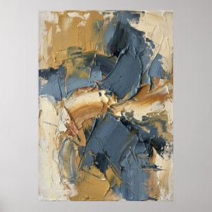 Djärv Abstrakt Impasto Blå Guld Jordtoner Expres Poster