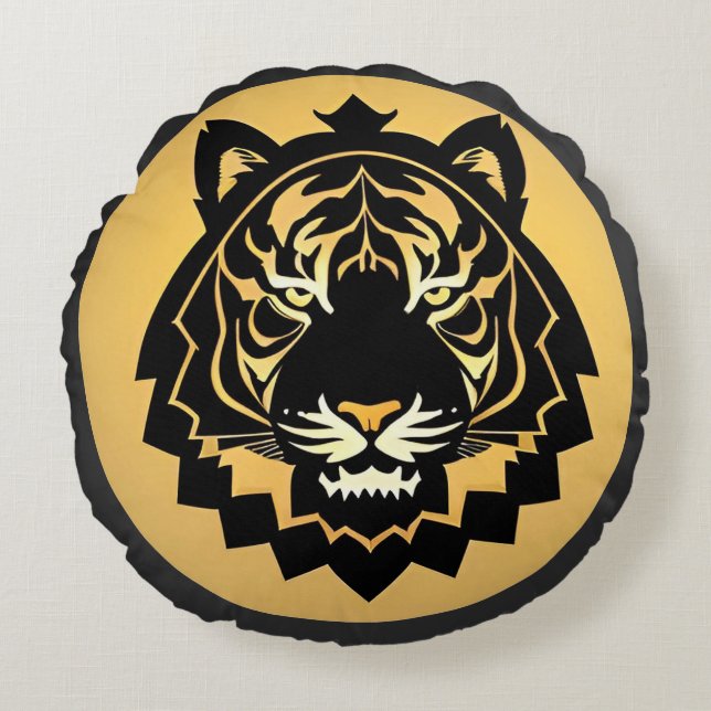 Djärv Abstrakt Tigerillustration Rund Kudde (Framsidan)
