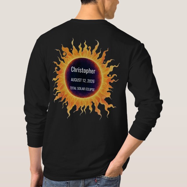 Djärv akvarell total solförmörkelse 2026 namn t shirt (Baksida)