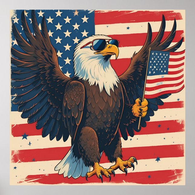 Djärv amerikansk örn – 4 juli frihetsdesign poster (Framsidan)