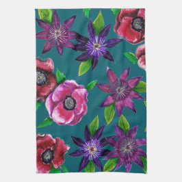 Djärv Anemon & Clematis Akvarell Kökshandduk