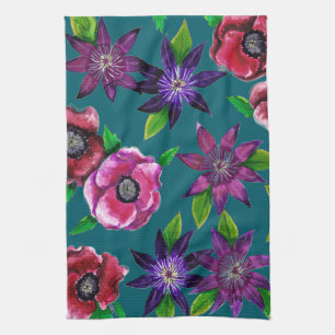 Djärv Anemon & Clematis Akvarell Kökshandduk