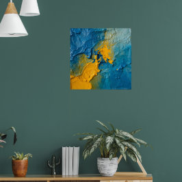 Djärv blå och gul impasto abstrakt konstaffisch | poster