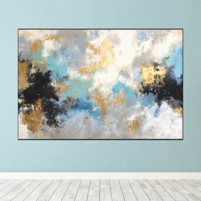 Djärv Blå Och Guld Texturerad Abstrakt Canvas (Insitu (trägolv))