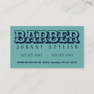 Djärv blåttduo tonar vintagestilbarberaren visitkort