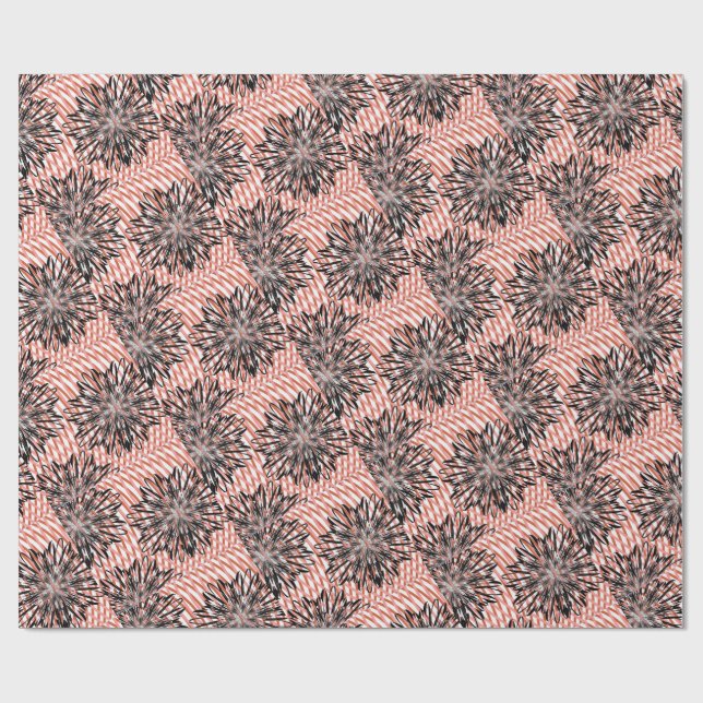 Djärv Blomfusion – Abstrakt Svarta Blommor på Vågo Presentpapper (Platt)