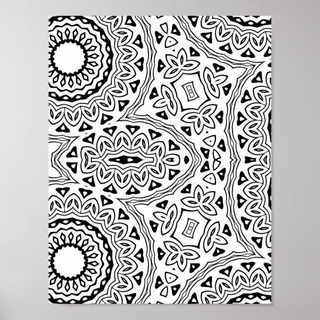Djärv blommig mandalamönster-färgsidesdesign poster (Framsidan)