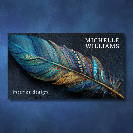Djärv Boho Turkos Blå Guld Fjäder Konstnärlig Desi Visitkort