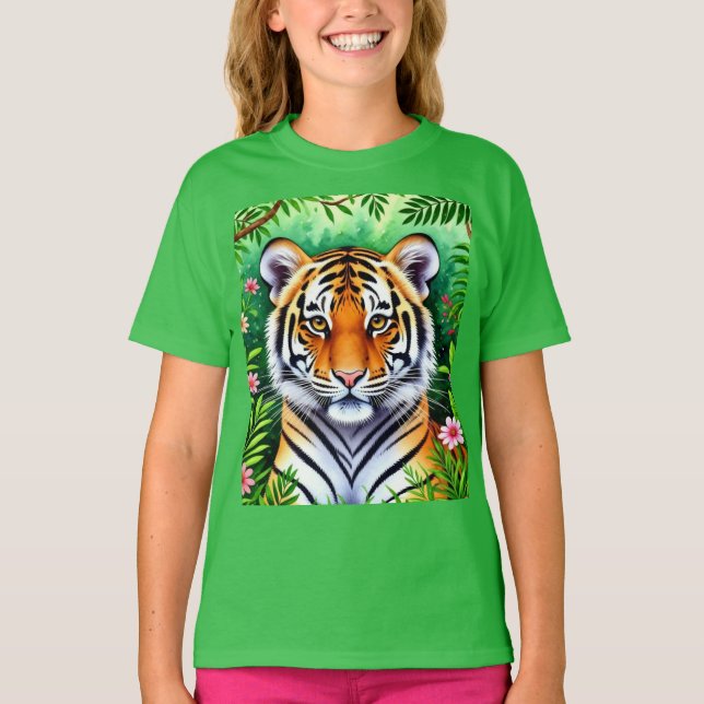 Djärv Botanisk Tigerunge Barn T-Shirt (Framsida)