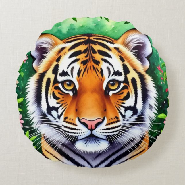 Djärv botanisk tigerunge  rund kudde (Framsidan)