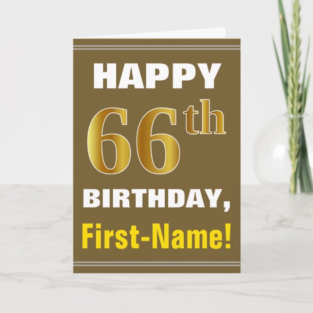 Djärv, Brun, Falsk Guld 66-årsdag med Namnkort Kort (Framsida)