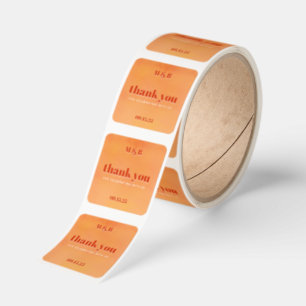 Djärv Chic Orange Solnedgångsmonogram Bröllop Tack Fyrkantigt Klistermärke