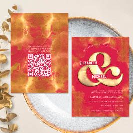 Djärv Elegant Guld Magenta Bröllops QR-kod detalj Inbjudningar