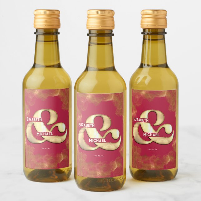 Djärv Elegant Guld Rosa Magenta Bröllop Anpassad Vinetikett (Flaskor)