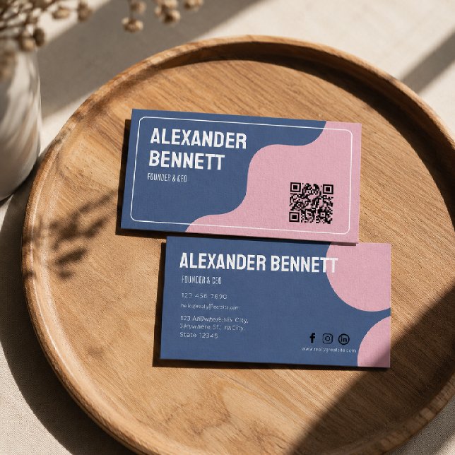 Djärv Enkelhet Blå & Rosa Skannbar Qrcode  Visitkort (Skapare uppladdad)