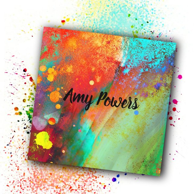 djärv, färglös modern abstrakt art färg stänk fyrkantigt visitkort (Skapare uppladdad)