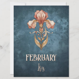 Djärv februari-Iris Art Nouveau Blå Utskrivbar