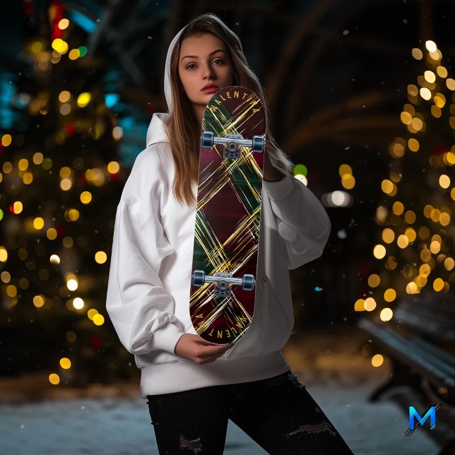 Djärv Festiv Rutmönster med Gyllene Höjdpunkter Mini Skateboard Bräda 18,5 Cm (Skapare uppladdad)