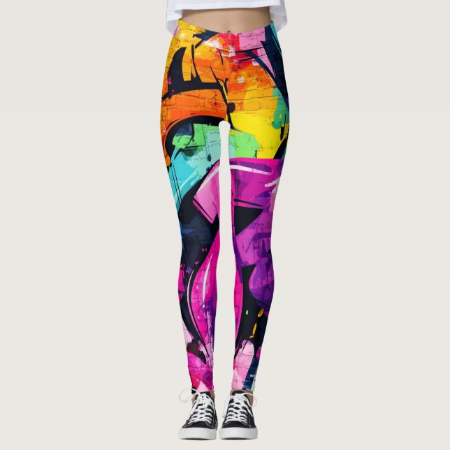 Djärv gatukonst med lila, svart och gult leggings (Framsida)