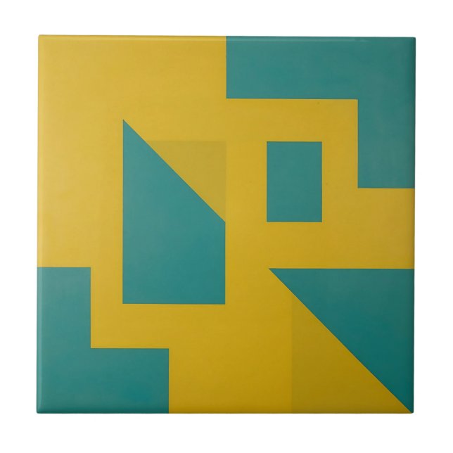 Djärv geometrisk abstrakt gul teal kakelplatta (Framsidan)