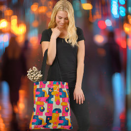 Djärv geometrisk abstrakt med rosa, gul & blå tygkasse