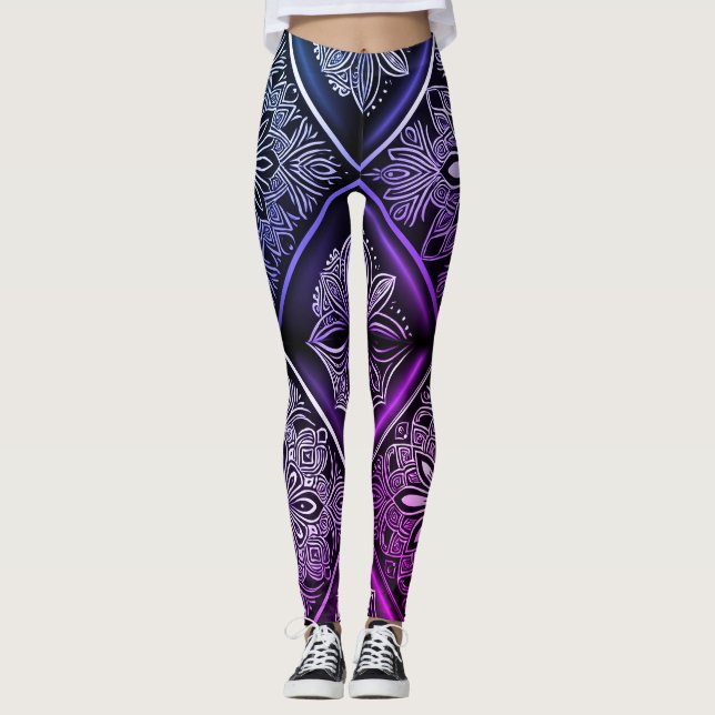 Djärv Geometrisk Elegans: Lila och Svart  Leggings (Framsida)