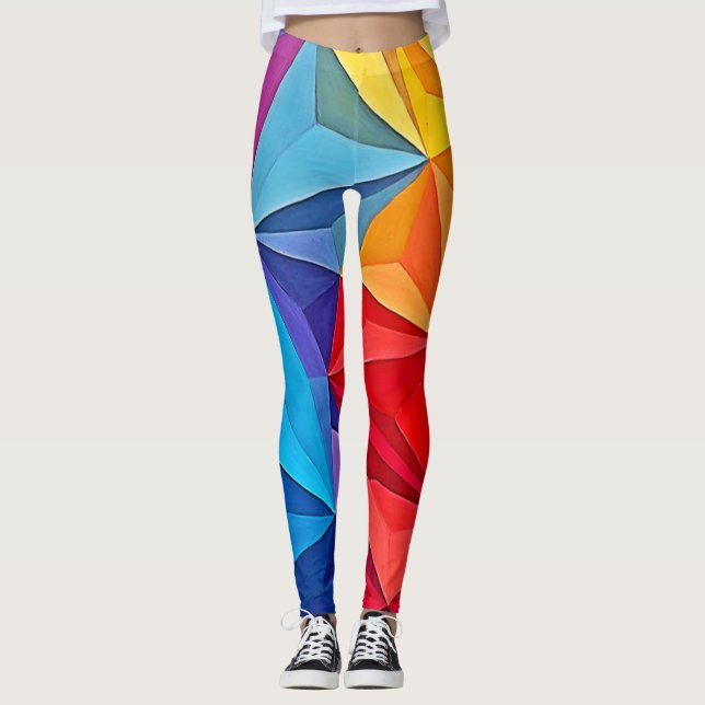 Djärv geometrisk prismatisk abstrakt konst leggings (Framsida)