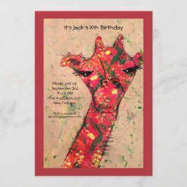 Djärv girafffödelsedagsfest inbjudan för abstrakt