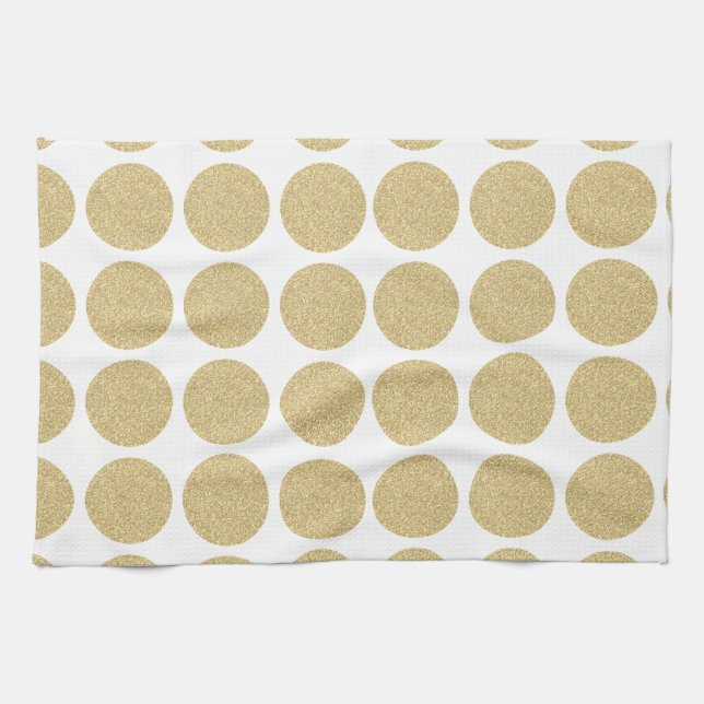 Djärv glitterguldpolka dots kökshandduk (Horisontell)