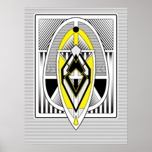 Djärv gul och svart geometrisk Art Deco-design Poster