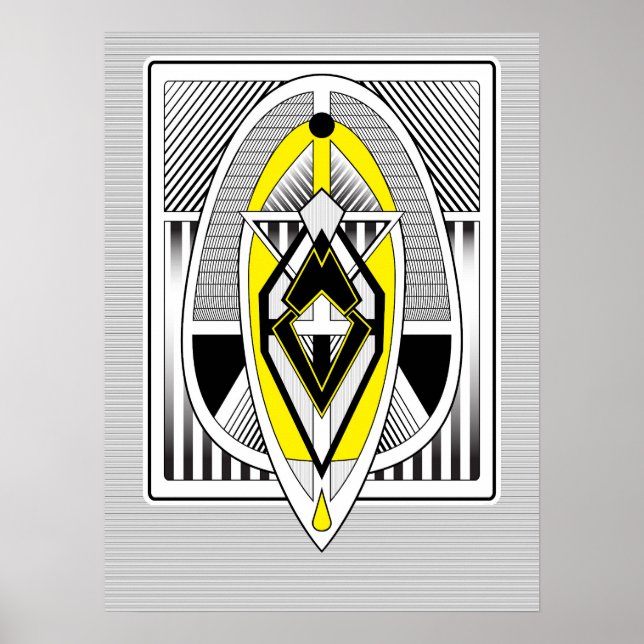 Djärv gul och svart geometrisk Art Deco-design Poster (Framsidan)