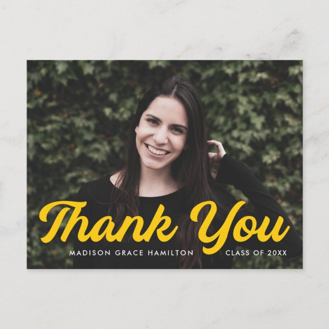 Djärv gul skript Foto Tacksamhetskort för examen Vykort (Framsida)